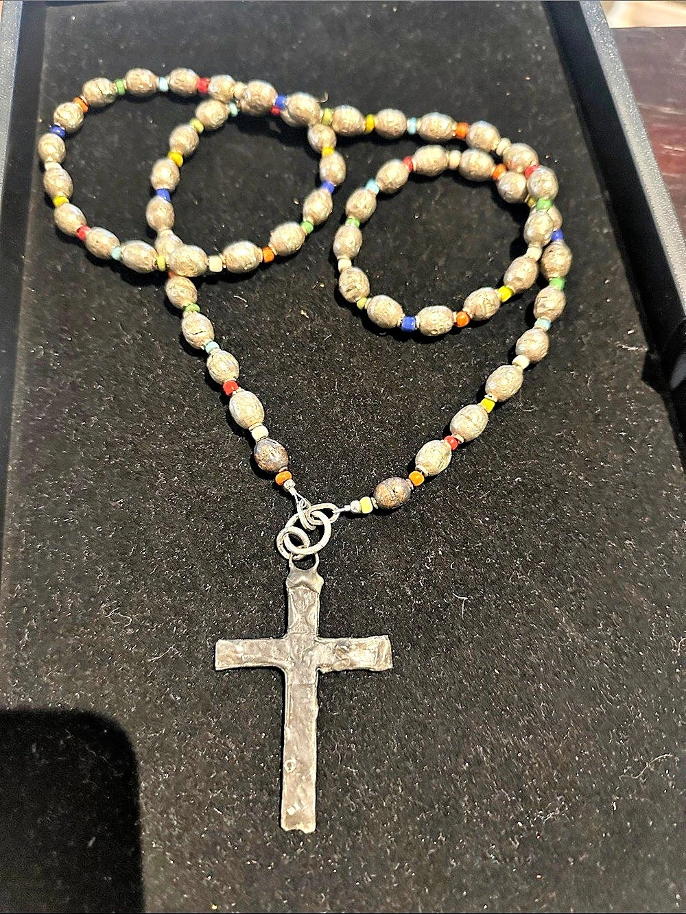 Beaded Cross Pendant Necklace in Silver